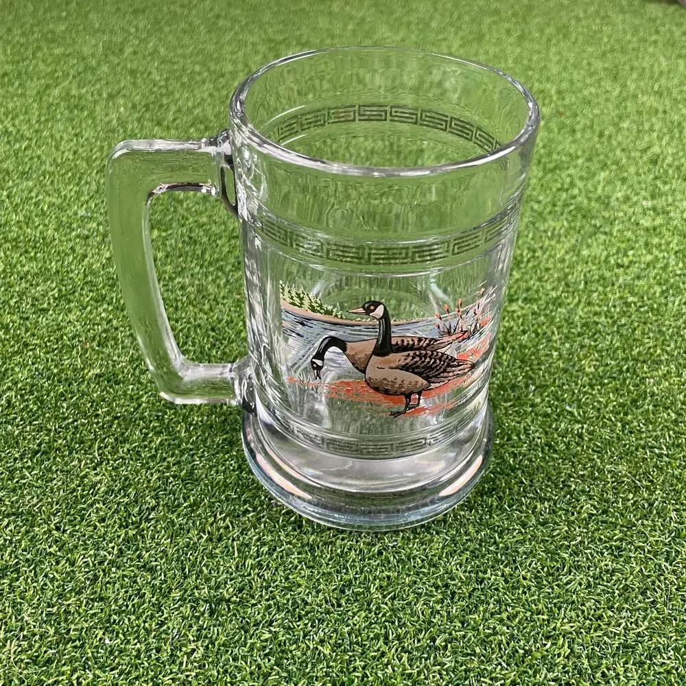 Vintage 1980s Canadian Geese Princess House Clear Glass Beer Stein